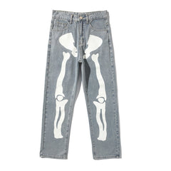 Wide Leg Skeleton Print Jeans